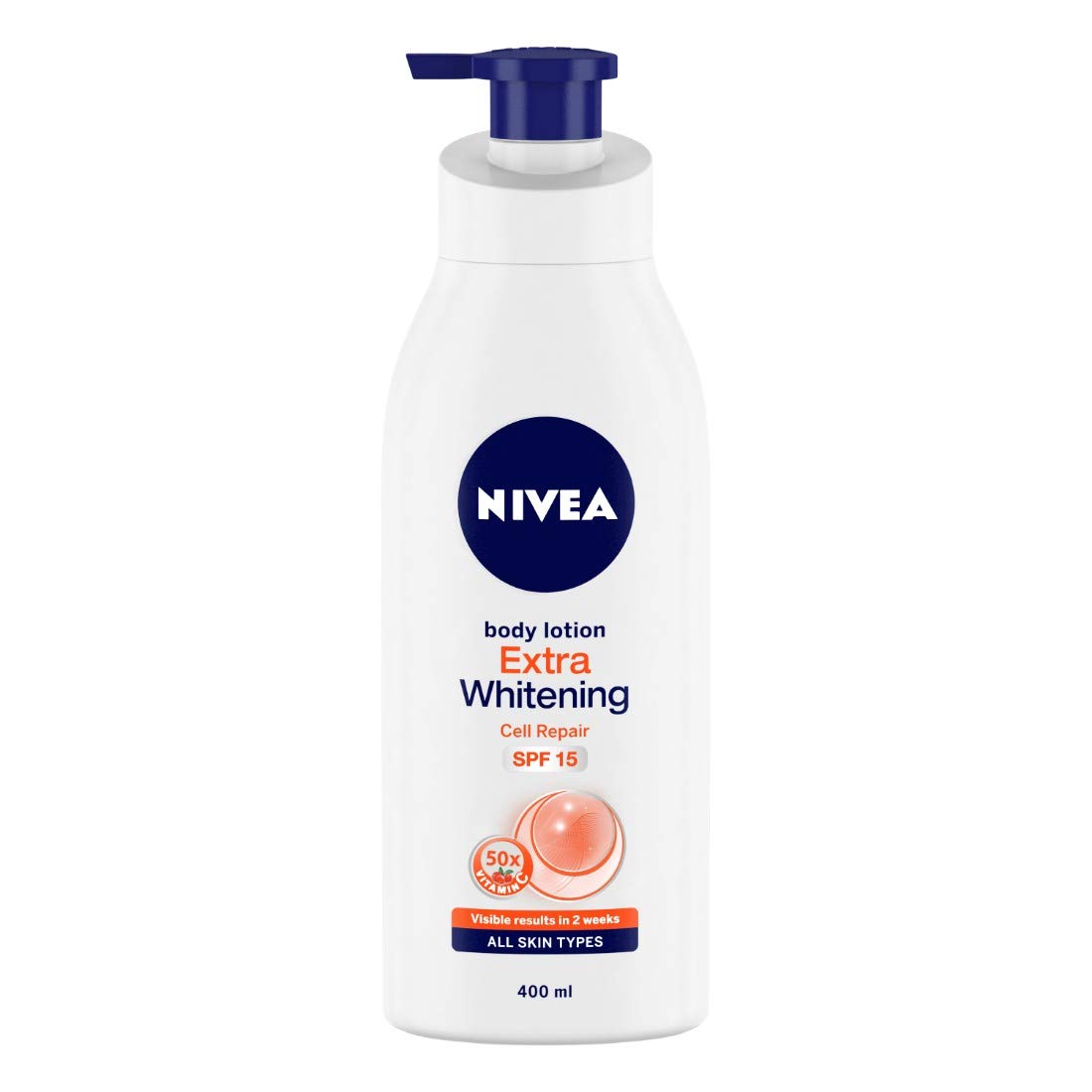 Nivea Body Lotion, Extra Whitening Cell Repair SPF 15, For All Skin Types, 400ml & Men Pure Impact Shower Gel, 500ml, Hair, Face & Body Wash