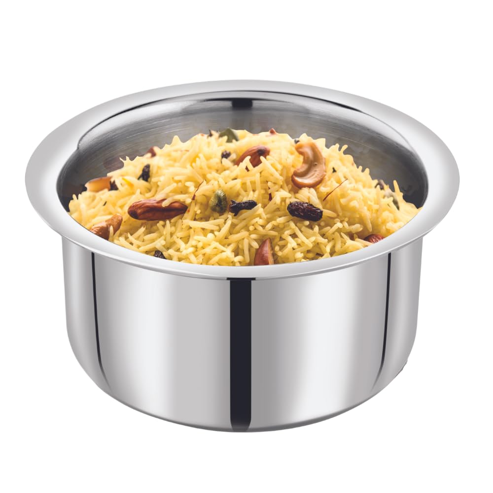Vinod – Claro Heavy Gauge Stainless Steel Tope (Plain), 1.5 mm – Capacity 1.8 Liter