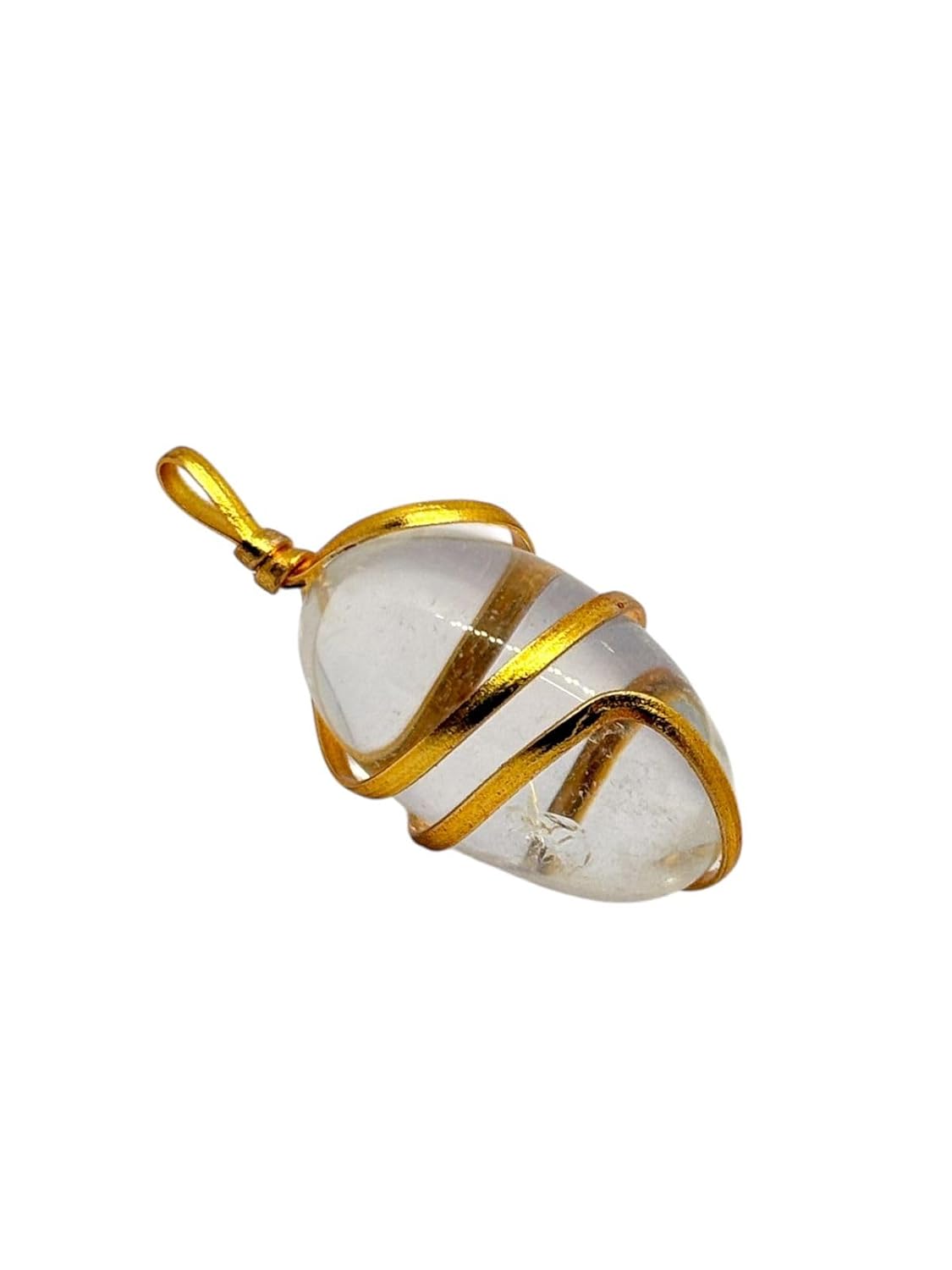 RUDRADIVINE Original Sphatik Pendant (1.5 Inch) – Natural Clear Crystal Quartz with Gold-Plated Wire Wrap | Spiritual Healing Stone Locket for Men & Women (15g)