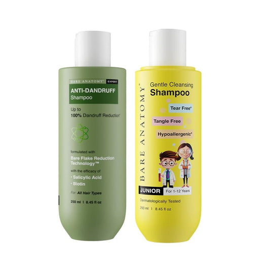 Bare Anatomy Anti Dandruff & Kids Gentle Cleansing Shampoo Combo | Salicylic Acid, Coconut Milk Protein, Biotin & Vitamin E | 250ml + 250ml
