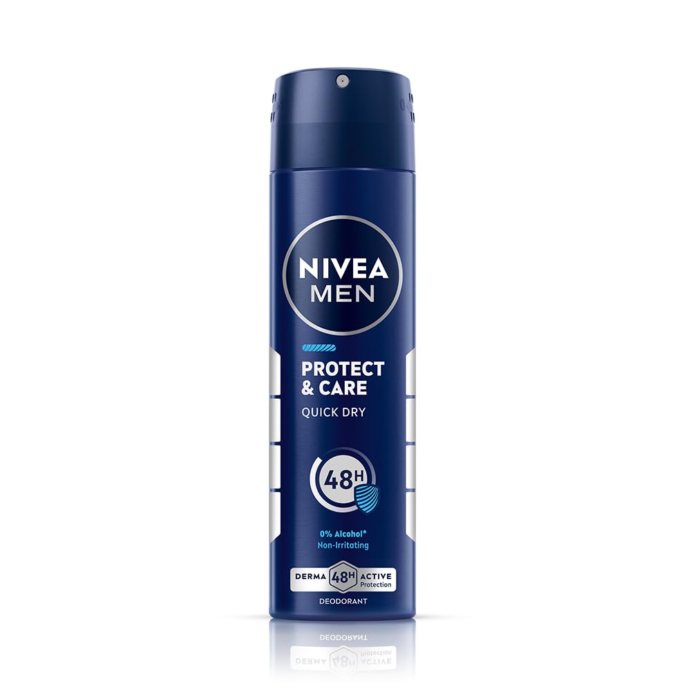 NIVEA MEN Protect & Care Deodorant Spray | Men's Underarm Deodorant with Quick Dry Formula | 48H Active Protection & Long-Lasting Freshness | Skin-Friendly, 0% Alcohol, Dermatologically Tested, 150 ml