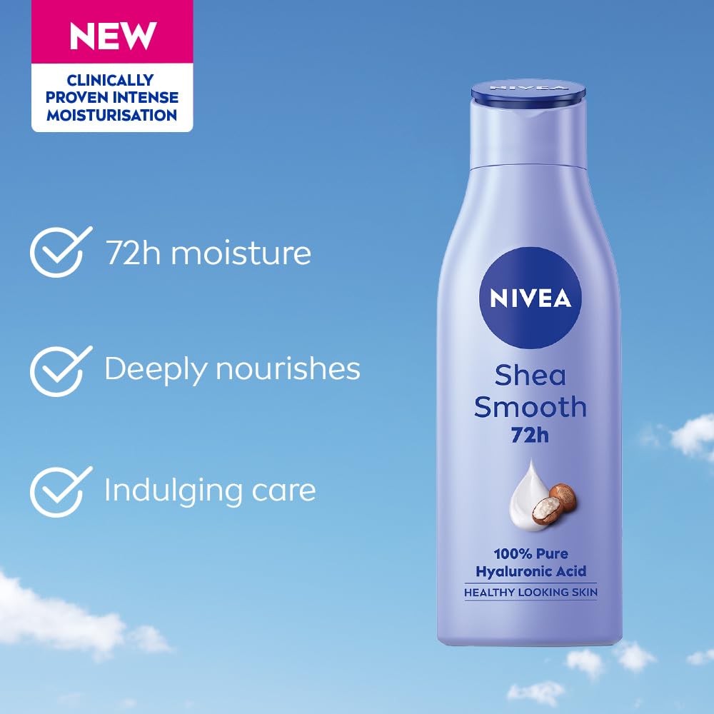 NIVEA Shea Smooth 200ml Body Lotion | 72 H Moisturization | With Deep Moisture Serum & Shea Butter | Non Greasy & Healthy Looking Skin |For Dry Skin
