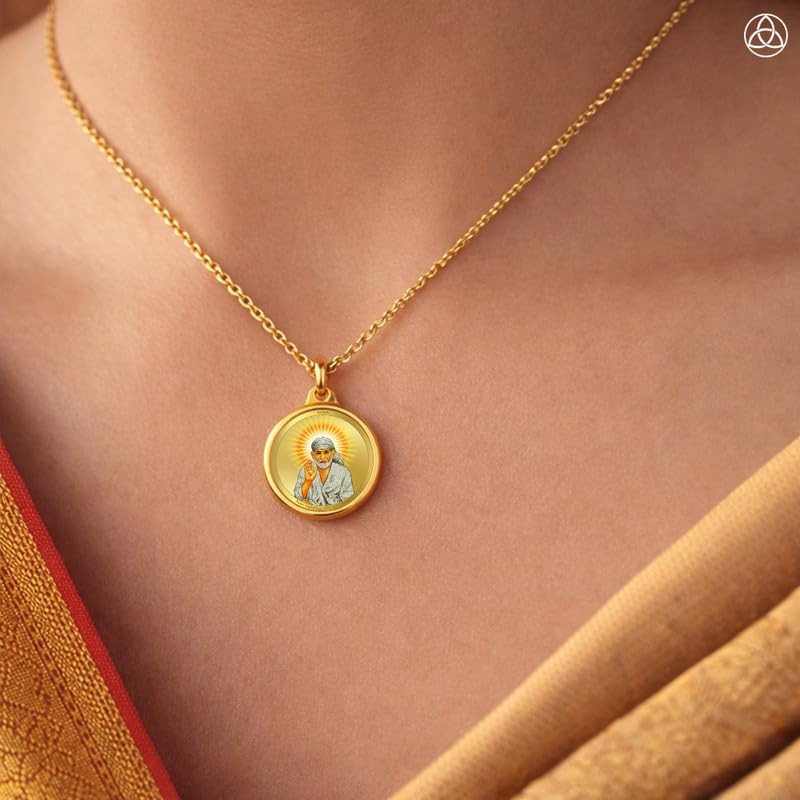DIVINITI 24K Gold Plated Double-Sided Religious Pendant with Premium Gift Box, Spiritual Locket for Men & Women, Devotional Jewellery for Gifting & Everyday Wear | Sai Baba & Om-1