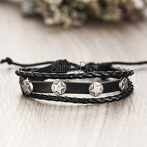 Shining Diva Fashion Genuine Leather Bracelet Wraps Casual Skin Friendly Bracelets for Men Boys