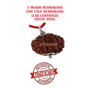 ASTRODIDI 5 Mukhi Rudraksha Original Certified Silver Plated Pendant | Natural Mantra Siddha Nepali Five Face Rudraksh Bead | Astrological Benefits and Unisex Design for Men & Women