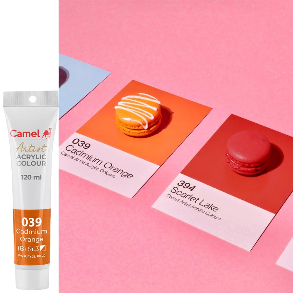 Camel Camlin Kokuyo Artist Acrylic Colour Tubes 120ml Cadmium Orange 039