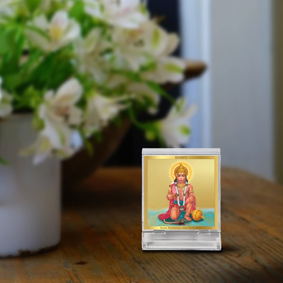 DIVINITI 24K Gold Plated Religious Car Dashboard Frame | Premium God Idol Frame for Car, Home Mandir & Office Table | Spiritual Gift, Decorative Showpiece | Hanuman-3