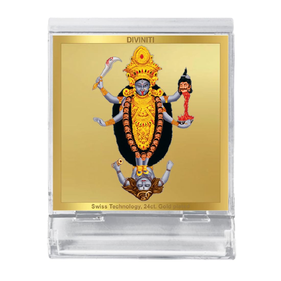 DIVINITI 24K Gold Plated Religious Car Dashboard Frame | Premium God Idol Frame for Car, Home Mandir & Office Table | Spiritual Gift, Decorative Showpiece | Maa Kali