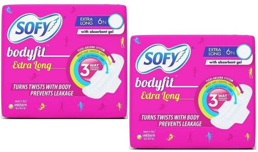 SOFY Bodyfit Extra Long- 6+6 Counts Sanitary Pad (Pack of 2)