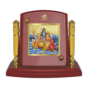 DIVINITI 24K Gold Plated Religious Car Dashboard Frame | Premium God Idol Frame for Car, Home Mandir & Office Table | Spiritual Gift, Decorative Showpiece | Shiv Parivar-1