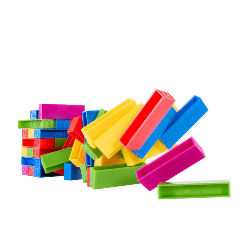 Mattel Games UNO Stacko Game for Kids & Family with 45 Colored Stacking Blocks & Loading Tray, Build & Play, Game Nights & Parties