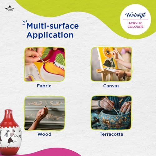 Fevicryl Carnival Kit, 10 ml x 14 Acrylic Colour in Primary, Pastel & Pearl Metallic Shades, Vibrant Paints for Canvas, Fabric, Wood, Glass, Non-Toxic, DIY Art & Craft