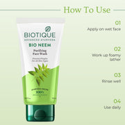 Biotique Fresh Neem Pimple Control Face Wash| Ayurvedic and Organically Pure| Prevents Pimples |100% Botanical Extracts| Suitable for All Skin Types | 50mL