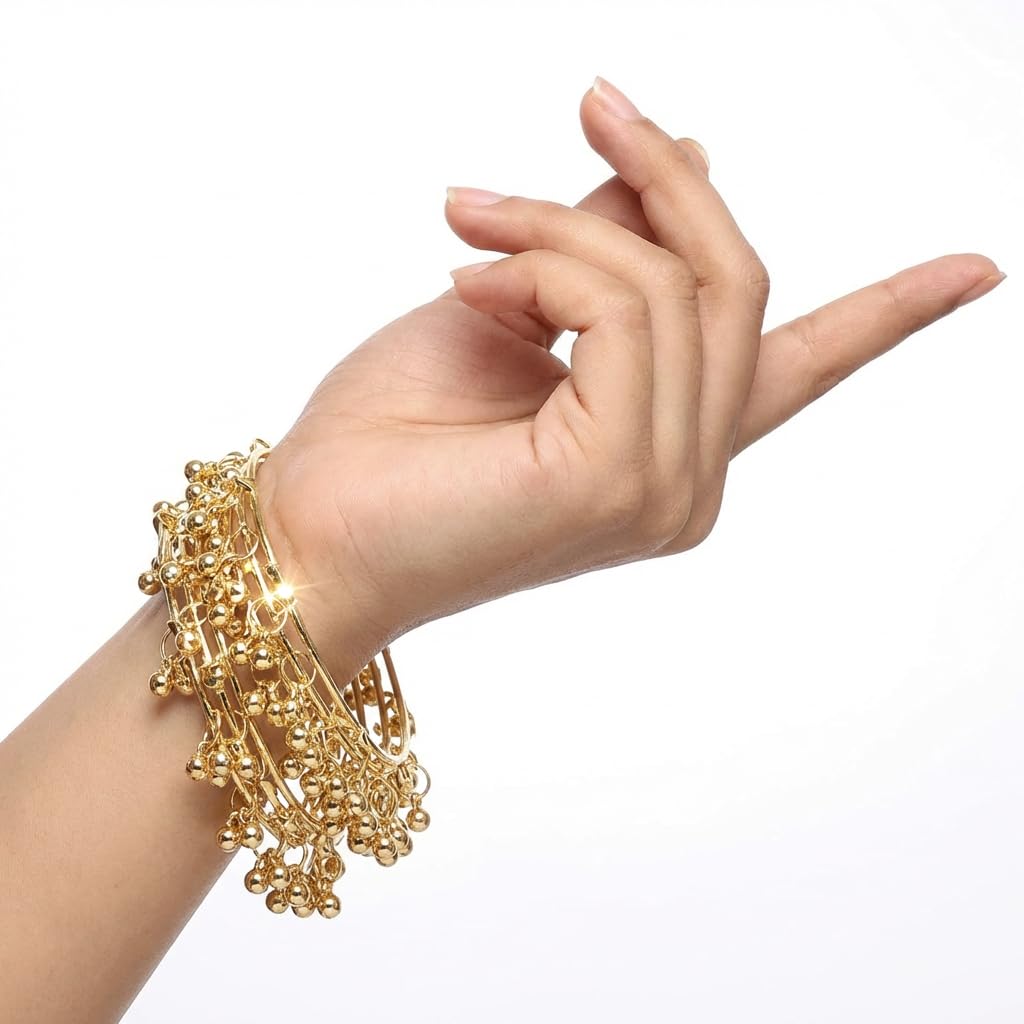 NMII Ethnic Wear Bangles Gold-Tone Alloy with Musical Ghungroo Charms | Women Fashionable Jewelry | Designer Bracelet Bangles For Girls | Viral Kashmiri Chudiya for Weddings, Festivals & Parties
