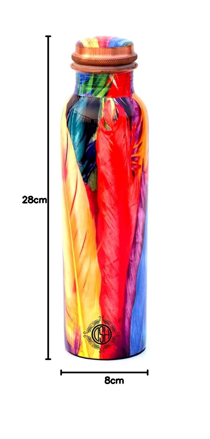DSH Pure Copper Modern Art Printed Water Bottle, Travelling Purpose, Yoga Ayurveda Healing, 1000 ML. (Design 12)