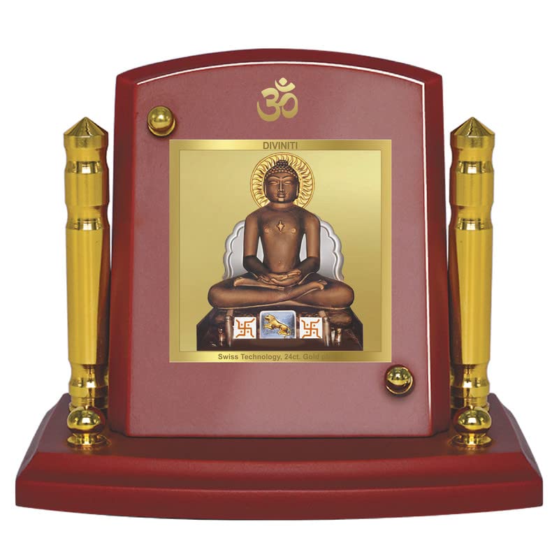 DIVINITI 24K Gold Plated Religious Car Dashboard Frame | Premium God Idol Frame for Car, Home Mandir & Office Table | Spiritual Gift, Decorative Showpiece | Mahavir