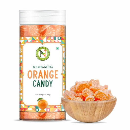 NatureVit Orange Candy, 200g | Khatti-Mithi Narangi Goli Sweet & Tangy Orange Flavor Candy | Vintage Boiled Sugar Confectionery
