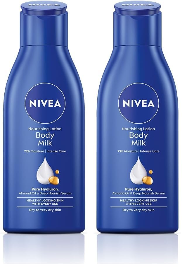 NIVEA Nourishing Body Milk 120ml Body Lotion with Deep Moisture Serum | 48 H Moisturization | With 2X Almond Oil | Smooth and Healthy Looking Skin |For Very Dry Skin (Pack of 2)
