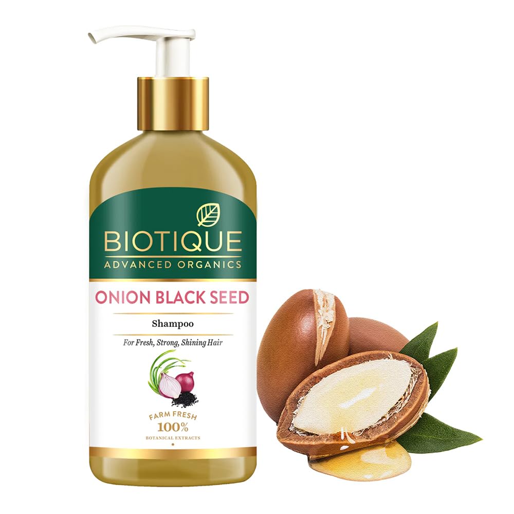 Biotique Onion Black Seed Shampoo For Fresh, Strong and Shining Hair, 300 ml | Hair Fall Control, Hair Strengthening | Paraben Free, Natural Botanical Extracts