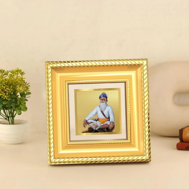 DIVINITI Baba Deep Singh Ji 24K Gold Plated Foil Tabletop Photo Frame for Home Décor, Puja Room, Luxury Gifting | DG Frame 015 S1A (10x10 CM)