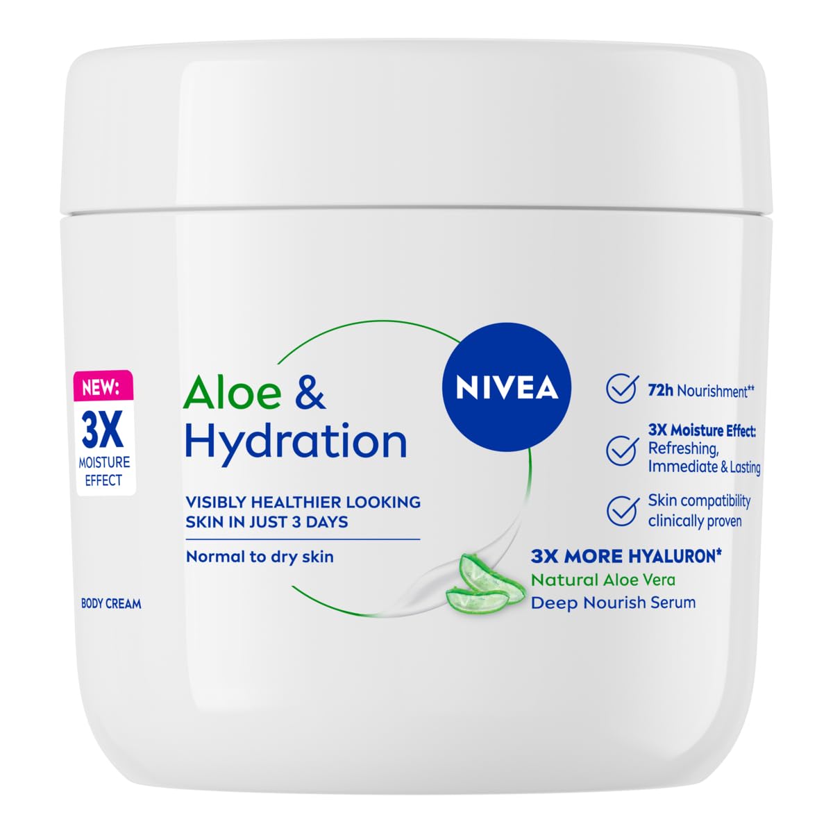 NIVEA Aloe & Hydration Body Cream with Aloe Vera and Deep Moisture Serum, 48H Moisturisation, Non-Greasy Formula for Normal to Dry Skin, 400 ml