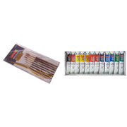 Camel Paint Brush Series 66 - Round Synthetic Gold, Set of 7 & Camel Artist's Water Color - 20Ml Each, 12 Shades
