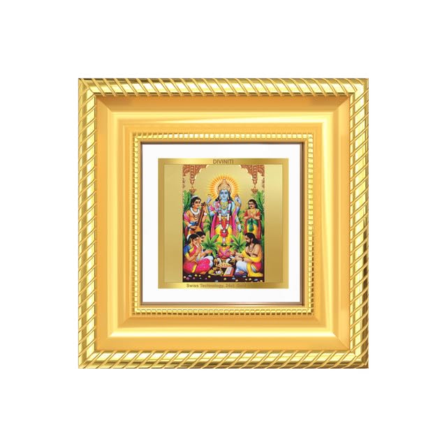 DIVINITI Satyanarayana 24K Gold Plated Foil Tabletop Photo Frame for Home Décor, Puja Room, Luxury Gifting | DG Frame 015 S1A (10x10 CM)