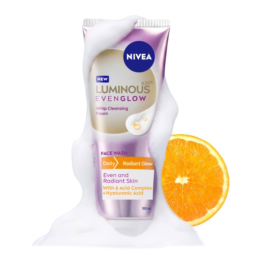 NIVEA Luminous Vitamin C - Whip Foaming Face Wash for Brightness & Radiant Glow, 100 ml | Cleanses, Brightens, Unclogs Pores & Hydrates | Removes Make Up | For oily, dry & sensitive skin | Men & women
