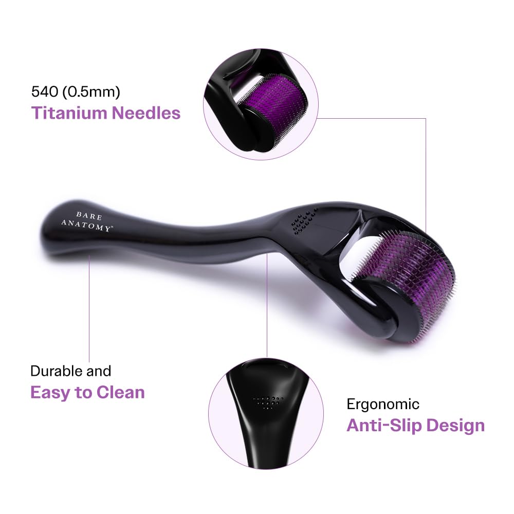 Bare Anatomy Derma Roller for Hair Growth | 0.5 mm with 540 Titanium Micro Needles | Stimulates Hair Follicles & Improves Scalp Circulation