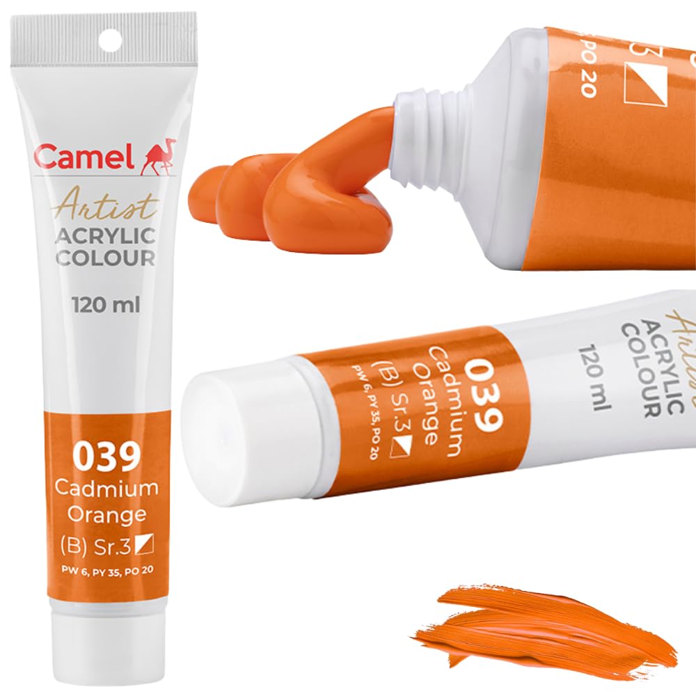 Camel Camlin Kokuyo Artist Acrylic Colour Tubes 120ml Cadmium Orange 039