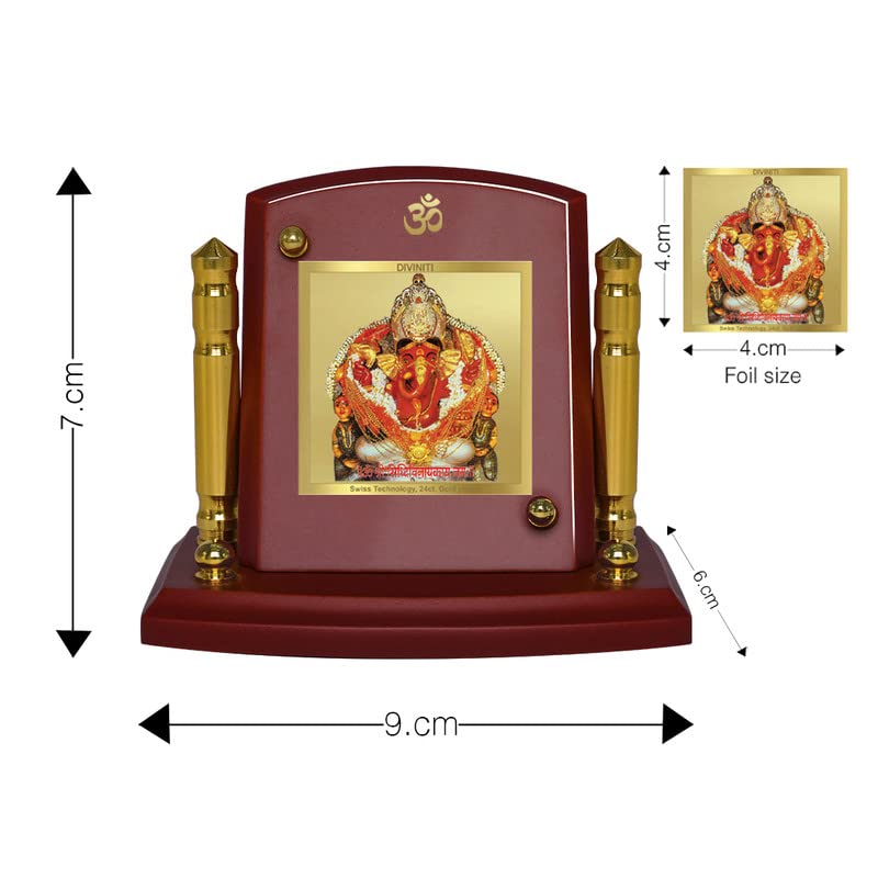 DIVINITI 24K Gold Plated Religious Car Dashboard Frame | Premium God Idol Frame for Car, Home Mandir & Office Table | Spiritual Gift, Decorative Showpiece | Siddhivinayak