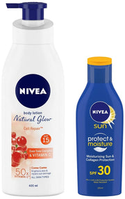 Nivea Body Lotion, Extra Whitening Cell Repair SPF 15, For All Skin Types, 400ml & Sun, Moisturising Lotion, SPF 30, 125ml