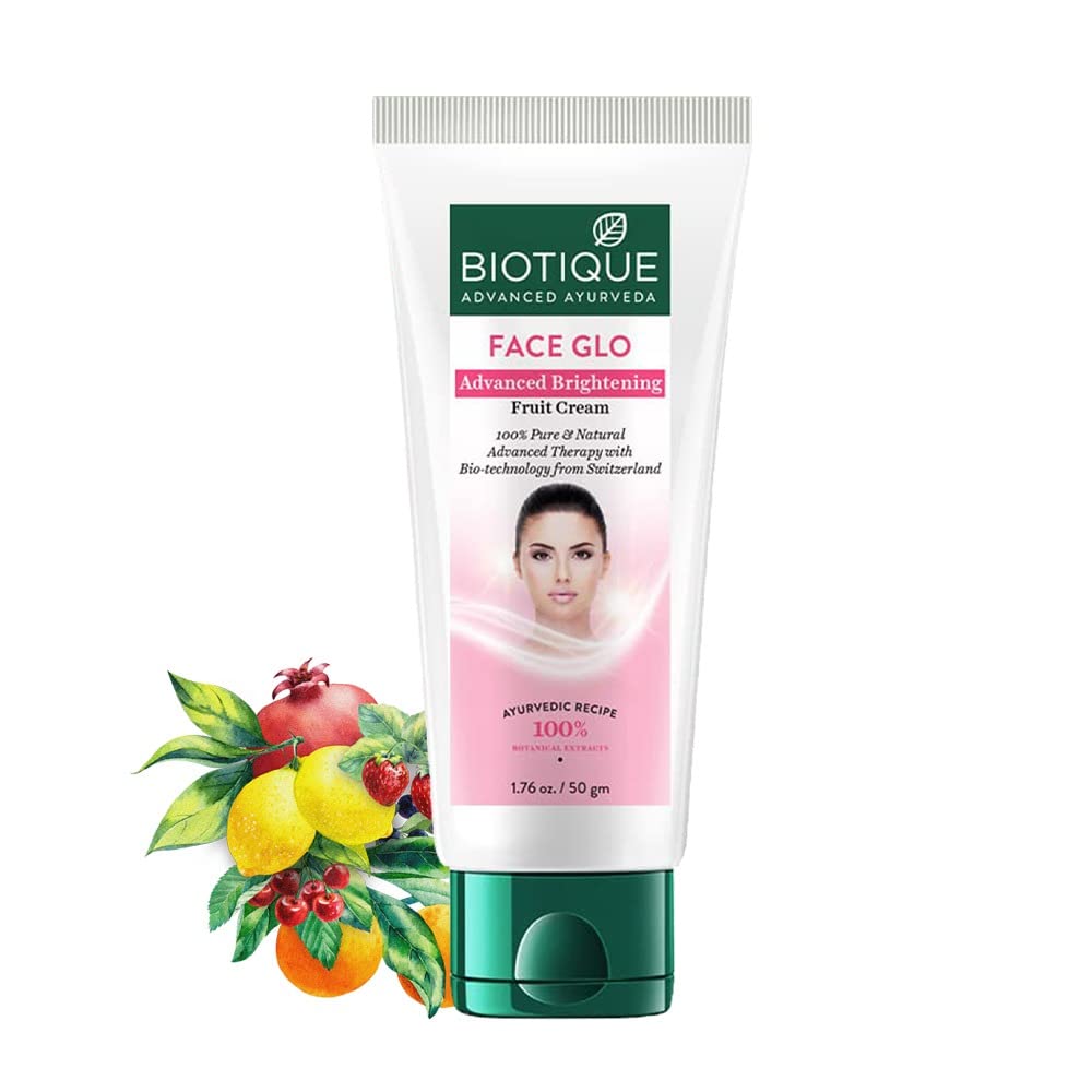 Biotique Face Glo Advance Brightening Fruit Cream | Visibly Flawless Skin | Lightens Skin Tone | 100% Botanical Extracts | Suitable for All Skin Types | 50g
