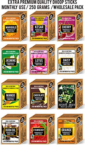 Parag Fragrances Flora Chandan Dhoop Sticks 250 Gram/Chemical & Bamboo Free Natural Dhoop Batti/Dhoop Sticks for Prayer & Home Fragrance