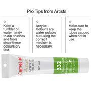 Camel Camlin Kokuyo Artist Acrylic Colour Tubes 120ml Permanent Green Light 332