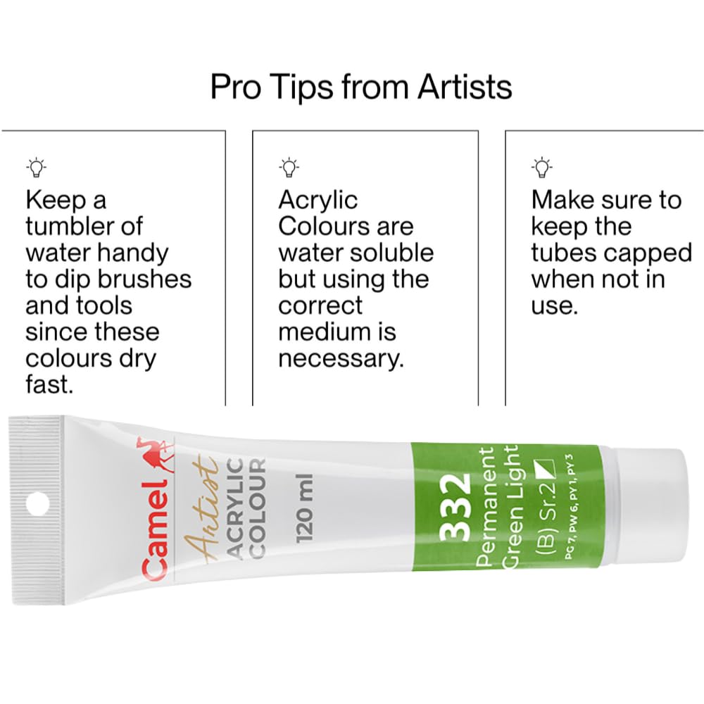 Camel Camlin Kokuyo Artist Acrylic Colour Tubes 120ml Permanent Green Light 332