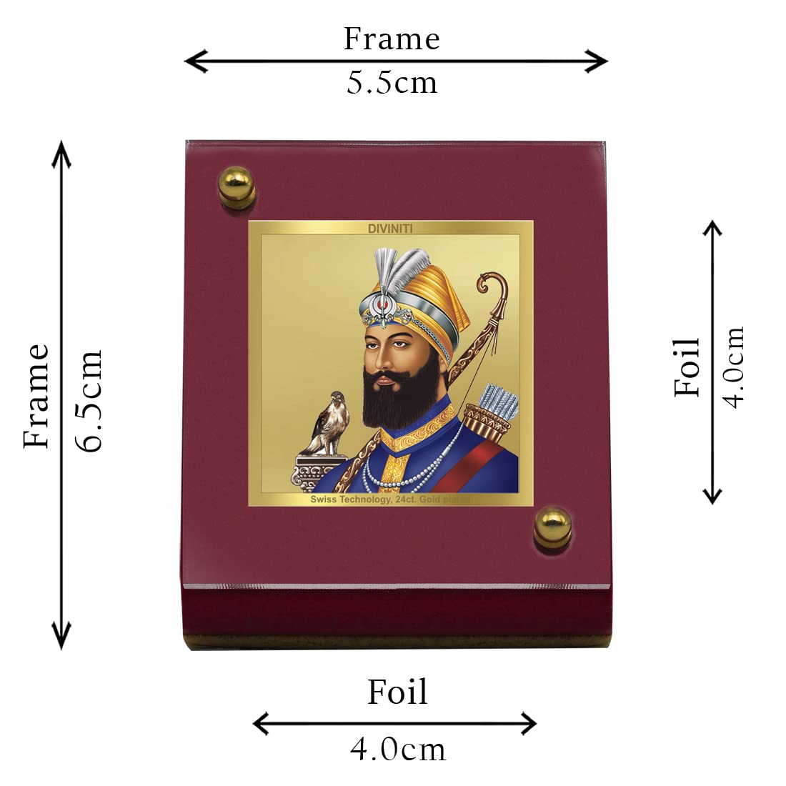 DIVINITI 24K Gold Plated Religious Car Dashboard Frame | Premium God Idol Frame for Car, Home Mandir & Office Table | Spiritual Gift, Decorative Showpiece | Guru Gobind Singh