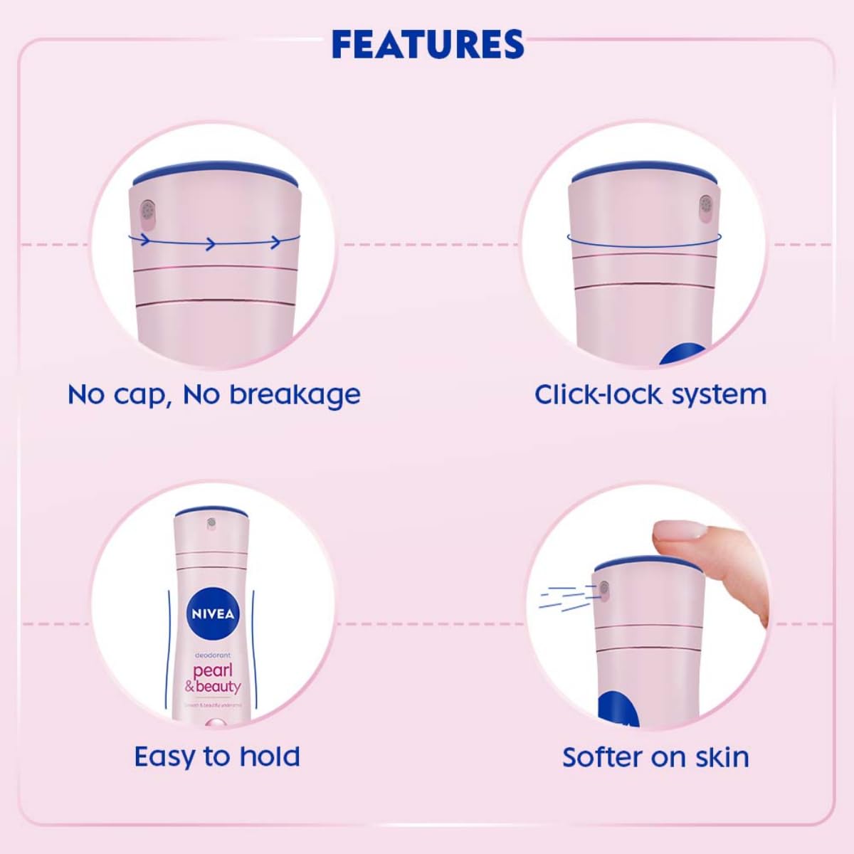 NIVEA Pearl & Beauty Deodorant Spray for Women, 72H Odour & Sweat Protection Underarm Deo, Smooth & Even Underarms, All Day Freshness, Body Odour Protection, Daily Use Body Spray & Deodorant, 150 ml