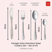 Parage Zolta Stainless Steel Cutlery Set- Set of 25 (Contains: 6 Table Spoons, 6 Forks, 6 Tea Spoons, 6 Knives, 1 Stand), Spoon Set, Cutlery Set for Dining Table Stylish (Blue)