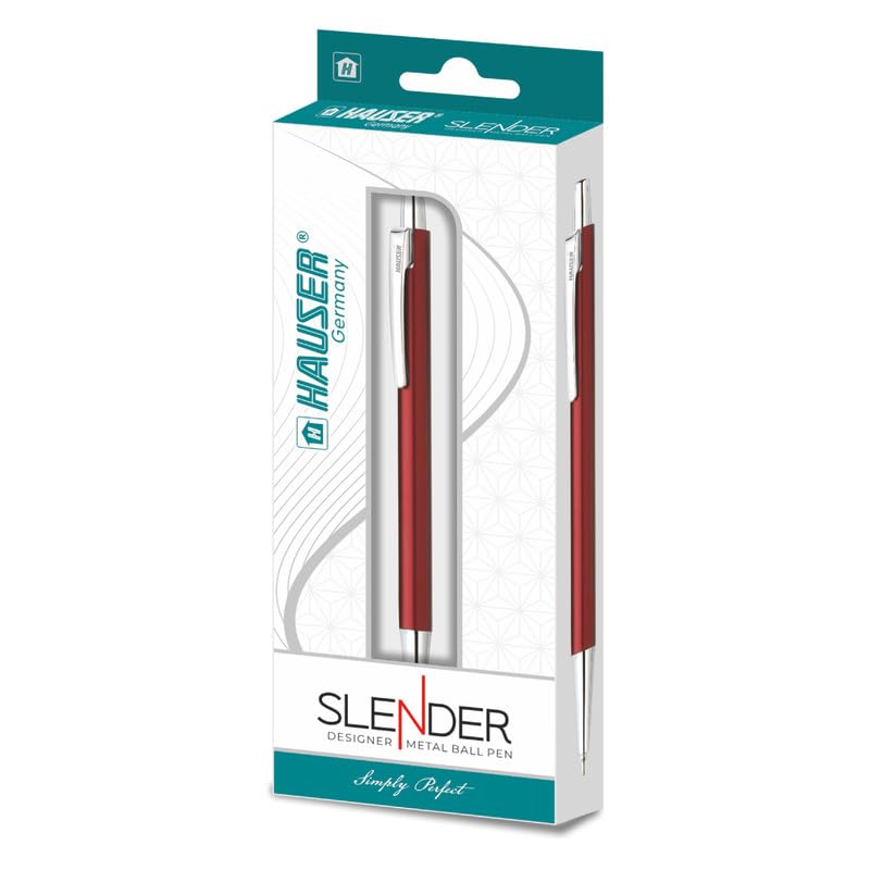 Hauser Slender Designer Metal Ball Pen Box Pack | Attractive Color Body With Stylish Metal Clip |Smooth Refillable Pen With Smudge Free Writing | Ideal For Gifting | Blue Ink, Pack of 1