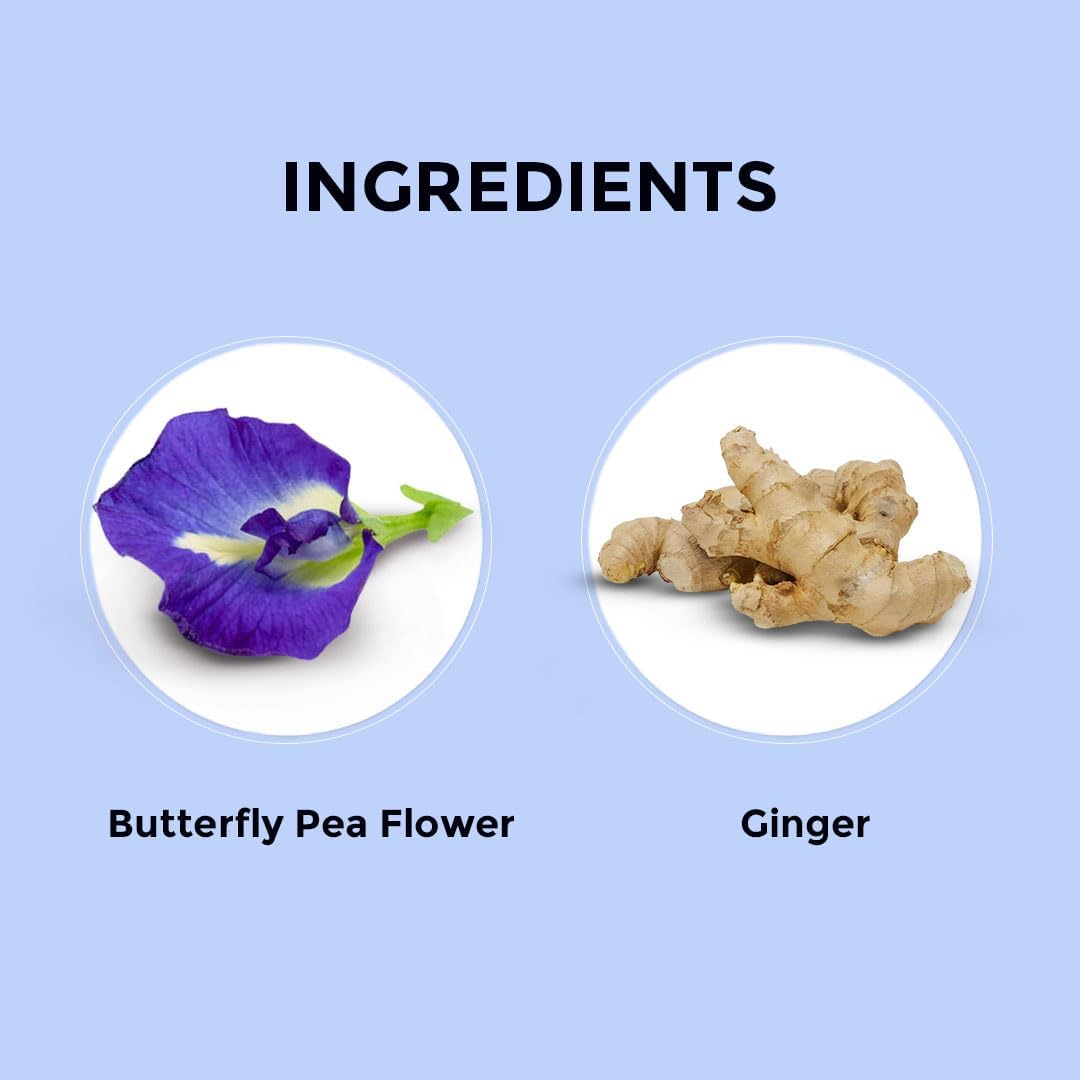BLUE TEA - Butterfly Pea Flower Ginger Tea - 30 Tea Bags - Plant Based | Aparajita - Shankhpushpi | Flower Based - Herbal Tea - Caffeine Free - Detox Tea - Non Bitter | Premium Zipper Pack