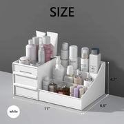 E-COSMOS Large Capacity Cosmetic Storage Box Makeup Drawer Organizer Jewelry Nail Polish Makeup Container Desktop Sundries Storage Box, Plastic (White)