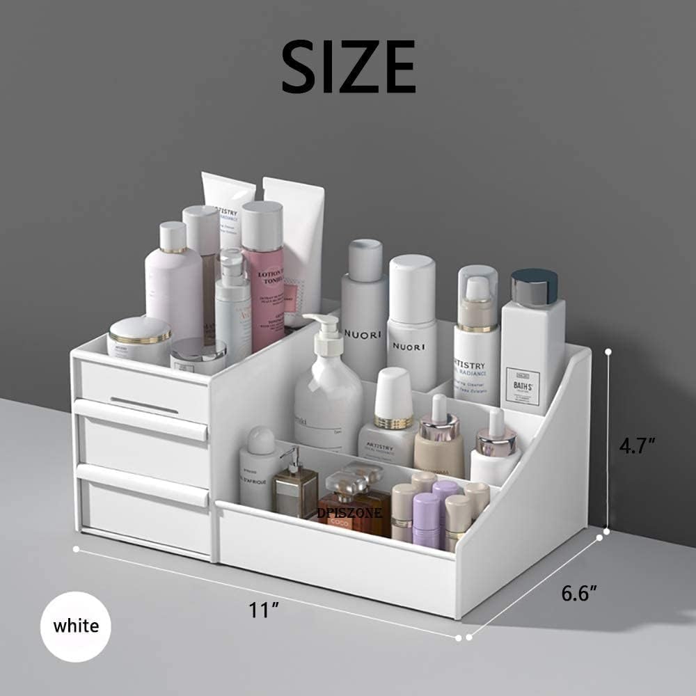 E-COSMOS Large Capacity Cosmetic Storage Box Makeup Drawer Organizer Jewelry Nail Polish Makeup Container Desktop Sundries Storage Box, Plastic (White)