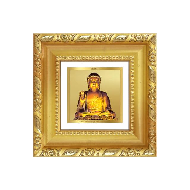 DIVINITI Lord Buddha 24K Gold Plated Foil Tabletop Photo Frame for Home Décor, Puja Room, Luxury Gifting | DG Frame 103 S1A (10x10 CM)