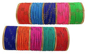 NMII Stylish Multi colour Metal Bangles set for women and Girls with Zari and Cutting Design | Fancy Multicolour Bangles for women | Metal Chudi Set For Women | Women's Bangles