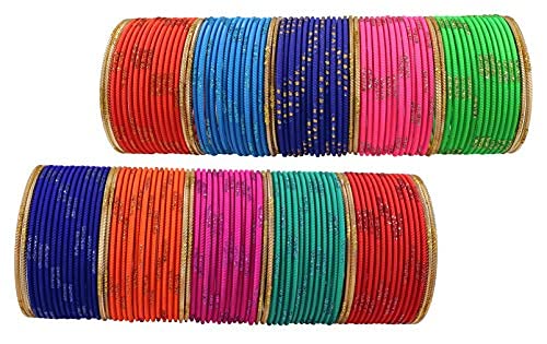 NMII Stylish Multi colour Metal Bangles set for women and Girls with Zari and Cutting Design | Fancy Multicolour Bangles for women | Metal Chudi Set For Women | Women's Bangles