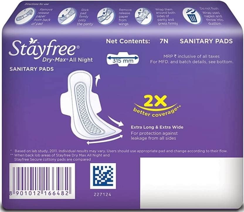 STAYFREE Dry Max All Night XL 7+7+7+7 Wings Sanitary Pad (Pack of 4)