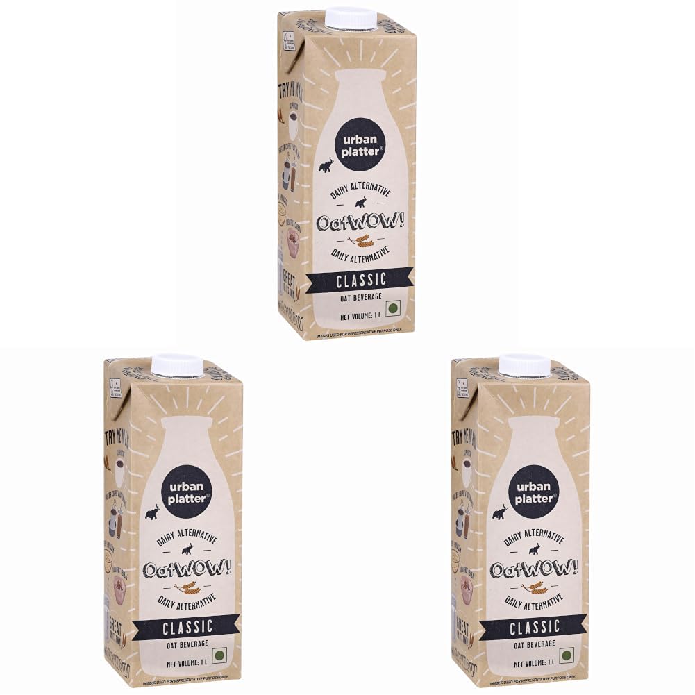 Urban Platter OatWOW Classic Oat Beverage, 1L [Plant-Based/Milk Alternative] (Pack of 3)