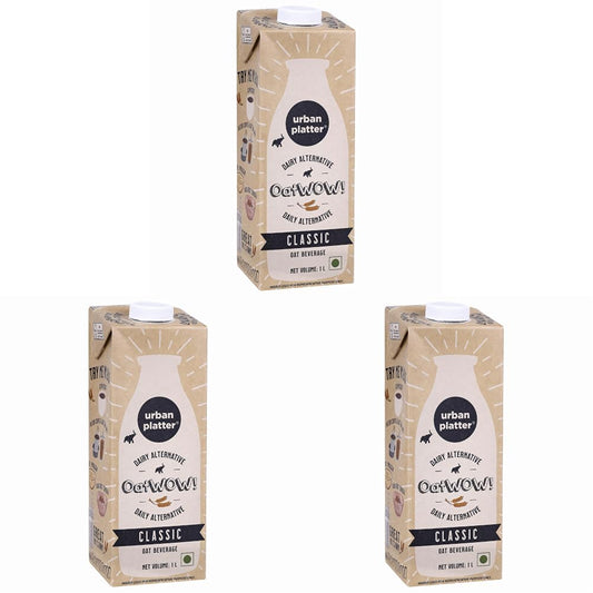 Urban Platter OatWOW Classic Oat Beverage, 1L [Plant-Based/Milk Alternative] (Pack of 3)
