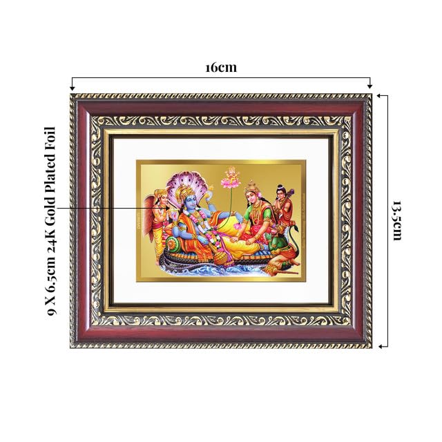 DIVINITI Lakshmi Vishnu Ananta 24K Gold Plated Foil Wall and Tabletop Photo Frame for Home Décor, Puja Room, Luxury Gifting | DG Frame 105 S1 (16x13.5 CM)